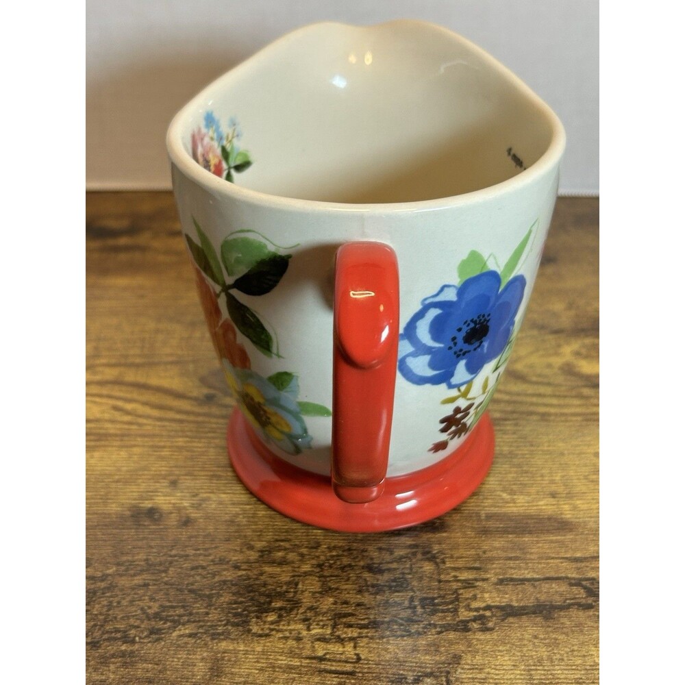 The Pioneer Woman Melody Floral 4 Cup Stoneware Measuring Pitcher Red Handle 1QT - Picture 5 of 11